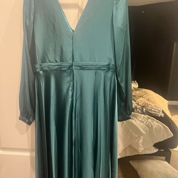 UME London Emerald Satin Wrap Dress - Picture 2 of 5